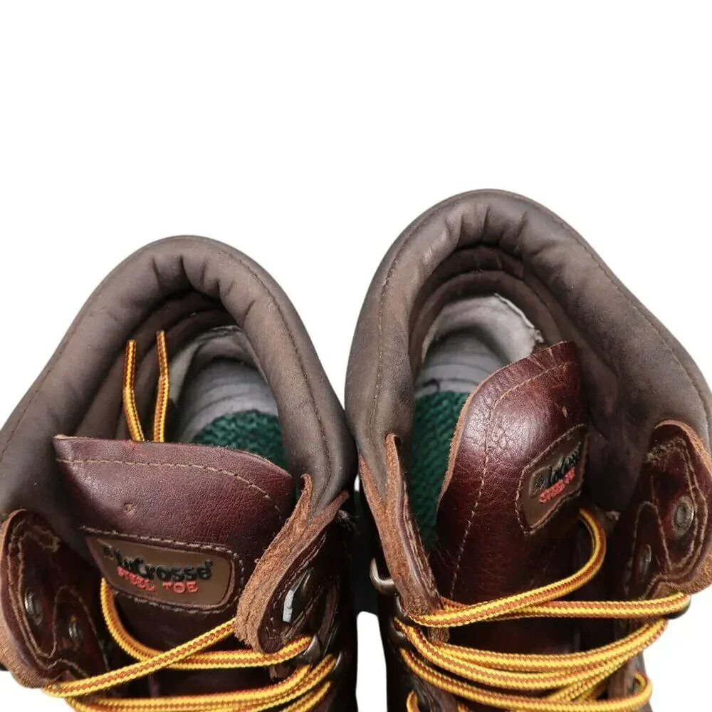 LaCrosse Shoes Mens 7.5 Work Boots Steel Toe Leather Mid Lace Up Slip Resistant